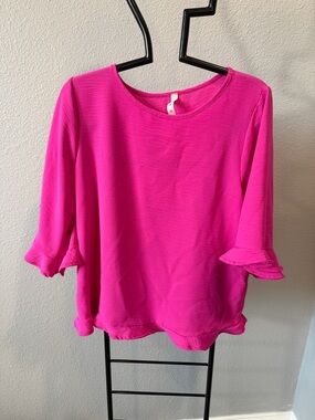 mts Bright Fuchsia Ruffle-Sleeve Long Sleeve Tee